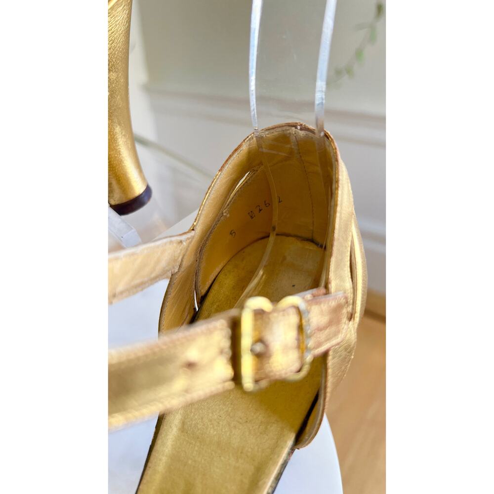 Vintage 1930s Shoes 30s Gold Leather Art Deco High Heels size US 5 - Picture 10 of 10